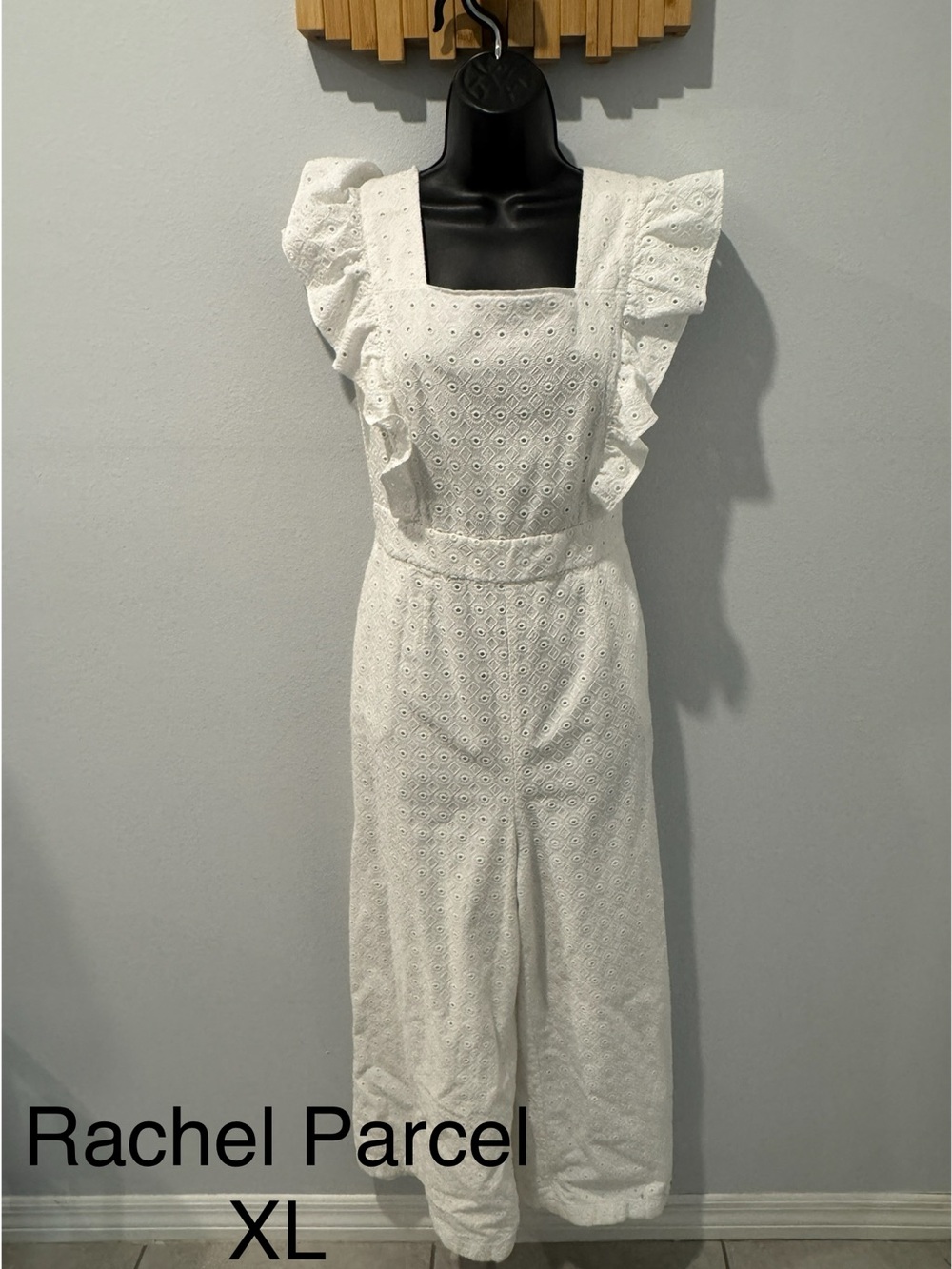 Rachel Parcell White Eyelet Jumpsuit with Ruffle Straps